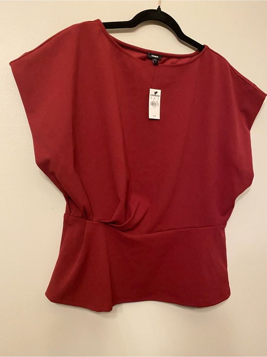 Express Tops - Express Women's Deep Red Short Sleeve Draped Waist Blouse